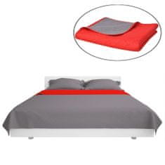 Greatstore Oboustranný prošívaný přehoz na postel červeno-šedý 230x260 cm