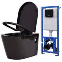Greatstore Závěsná toaleta s podomítkovou nádržkou keramická černá