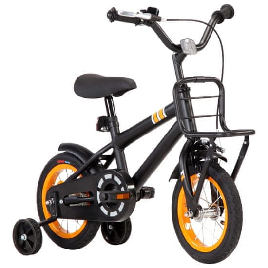 Greatstore Dětské kolo s předním nosičem 12'' černo-oranžové