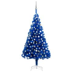 Vidaxl Umělý vánoční stromek s LED a sadou koulí modrý 180 cm PVC