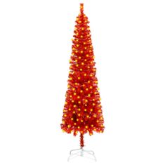 Greatstore Úzký vánoční stromek s LED diodami červený 210 cm