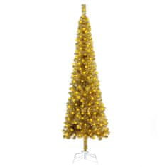 Greatstore Úzký vánoční stromek s LED diodami zlatý 150 cm