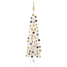 Greatstore Úzký vánoční stromek s LED diodami a sadou koulí bílý 120 cm