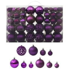 Greatstore Sada vánočních baněk 100 kusů fialová