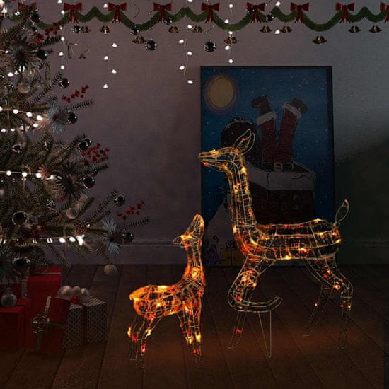 Greatstore Vánoční dekorace akrylová sobí rodina 160 LED diod barevná