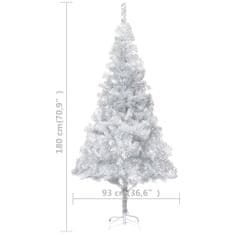 Greatstore Umělý vánoční strom s LED diody a stojanem stříbrný 180 cm PET
