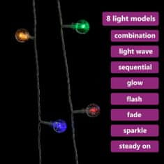Vidaxl Světelný řetěz kulaté žárovky 20 m 200 LED více barev 8 funkcí