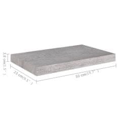 Vidaxl Plovoucí nástěnná police betonově šedá 50 x 23 x 3,8 cm MDF