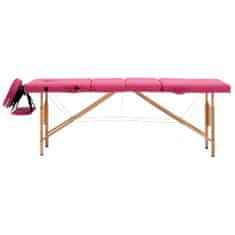 shumee Skládací masážní stůl 4 zóny dřevěný růžový