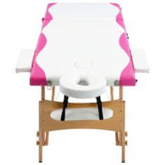 Greatstore Skládací masážní stůl 3 zóny dřevěný bílý a růžový