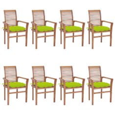 Greatstore Jídelní židle 8 ks jasně zelené podušky masivní teak