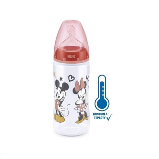 Nuk Kojenecká láhev na učení Disney Mickey s kontrolou teploty 300 ml červená