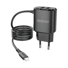 DUDAO nabíječka 2x USB s vestavěným USB kabelem typu Lightning 12W (A2ProT černý) - Černá KP14090