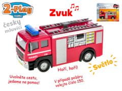 Kids Globe Auto hasiči CZ 12 cm kov na zpětný chod na baterie česky mluvící se světlem v krabičce
