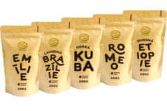 Zlaté zrnko Poznej nejprodávanější (Emílie, Brazílie, Kuba, Romeo, Etiópie) - zrnková káva 1000g 