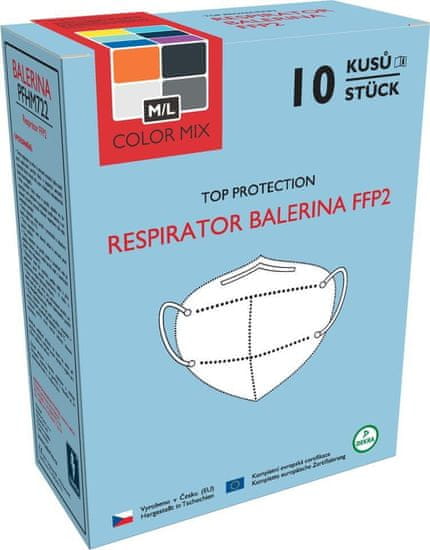 Balerina Český zdravotnický respirátor PFHM722-FFP2, velikost M/L, limitovaná edice Color Mix - balení 10ks