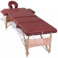 Greatstore Červený skládací masážní stůl se 3 zónami a dřevěným rámem