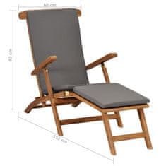 Petromila Polohovací židle s poduškou tmavě šedá masivní teakové dřevo