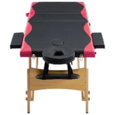 Greatstore Skládací masážní stůl 3 zóny dřevěný černý a růžový