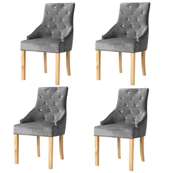 Greatstore Jídelní židle 4 ks stříbrné masivní dubové dřevo a samet
