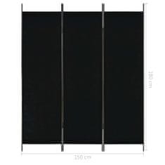 Greatstore 3dílný paraván černý 150 x 180 cm