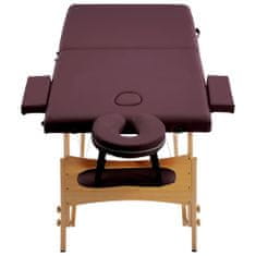 Greatstore Skládací masážní stůl 2 zóny dřevěný vínově fialový