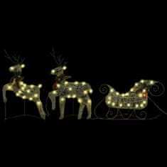 Greatstore Vánoční dekorace sobi a sáně 60 LED venkovní zlatá