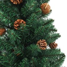 Greatstore Úzký vánoční stromeček pravé dřevo a šišky zelený 180 cm PVC