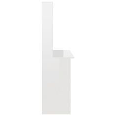 shumee Psací stůl a police bílý vysoký lesk 110x45x157 cm dřevotříska