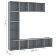 Greatstore 3dílná TV skříňka a knihovna šedá 180 x 30 x 180 cm