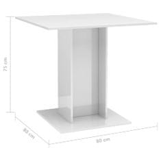 Greatstore Jídelní stůl bílý s vysokým leskem 80 x 80 x 75 cm dřevotříska