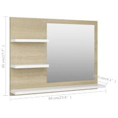 Greatstore Koupelnové zrcadlo bílé a dub sonoma 60x10,5x45 cm dřevotříska