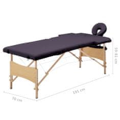 Vidaxl Skládací masážní stůl 2 zóny dřevěný nachový