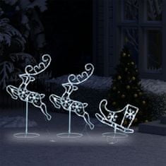 shumee Akryloví vánoční létající sobi a sáně 260x21x87cm studená bílá