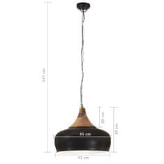 Greatstore Industriální závěsná lampa černá železo masivní dřevo 45 cm E27