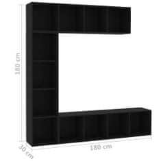 Greatstore 3dílná TV skříňka a knihovna černá 180 x 30 x 180 cm