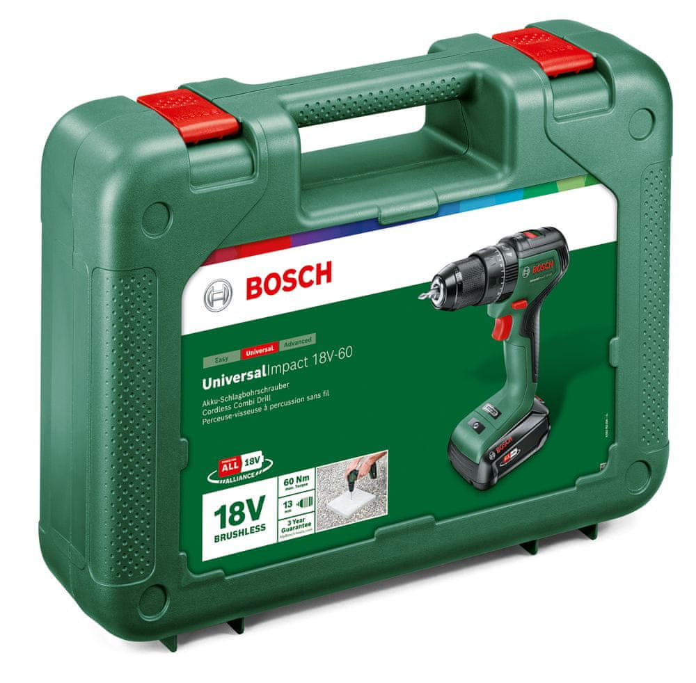 Bosch Aku příklepový šroubovák UniversalImpact 18V-60 (1× 2,0Ah) + AL18V-20 (06039D7101)