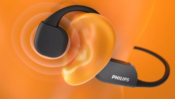  sodobne brezžične slušalke Philips TAA6606, tehnologija Bluetooth, mikrofoni za prostoročno telefoniranje, udobne za nošenje, življenjska doba baterije Li-Pol 9 h, odporne na vodo in znoj, odličen zvok, dinamični pretvorniki, plošča z gumbi 