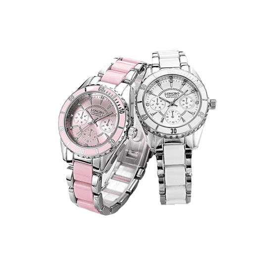 LONGBO Elegantní styl s hodinkami SET bílá/růžová - Dárek ZDARMA navrch!