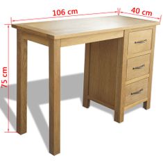 Greatstore Psací stůl se 3 zásuvkami 106 x 40 x 75 cm masivní dubové dřevo