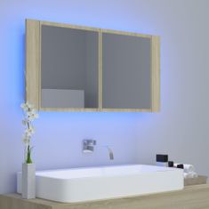 Greatstore LED koupelnová skřínka se zrcadlem dub sonoma 90 x 12 x 45 cm
