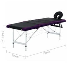 Greatstore Skládací masážní stůl se 4 zónami hliník černo-fialový