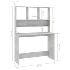Greatstore Psací stůl s policemi betonově šedý 110x45x157 cm dřevotříska