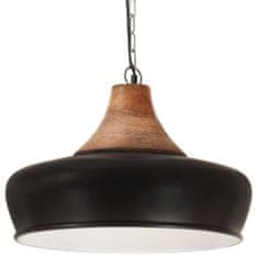 Greatstore Industriální závěsná lampa černá železo masivní dřevo 26 cm E27