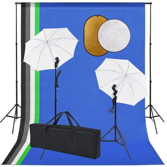 Greatstore Foto studio set se světly, deštníky, pozadím a odraznou deskou