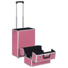 Greatstore Kosmetický kufřík na kolečkách hliník růžový