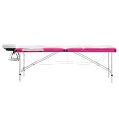 Vidaxl Skládací masážní stůl se 3 zónami hliník bílý a růžový