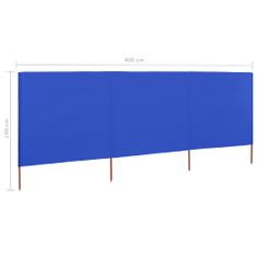 Petromila 3dílná zástěna proti větru látková 400 x 160 cm azurově modrá