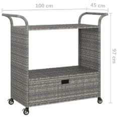 Greatstore Barový vozík se zásuvkou šedý 100 x 45 x 97 cm polyratan