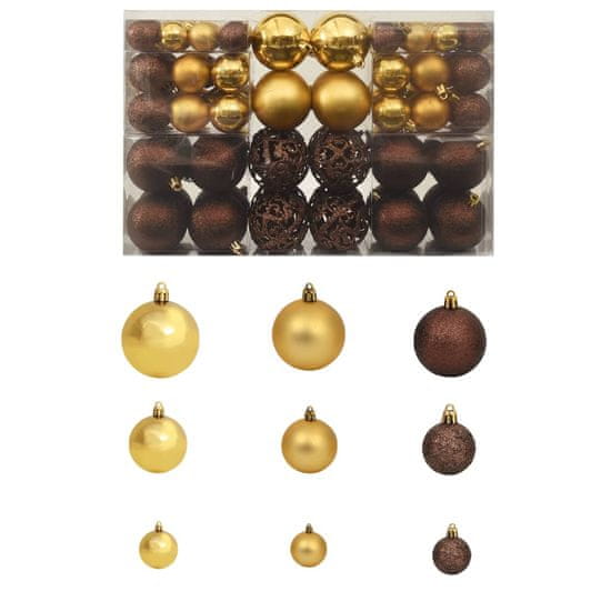 Greatstore Sada vánočních baněk 100 kusů 6 cm hnědá/bronzová/zlatá